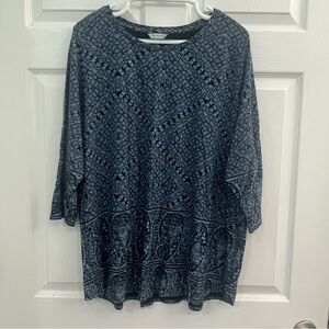 Lucky Brand Blue Geometric Paisley 3/4 Sleeve Boho Women's Plus Blouse Shirt Top